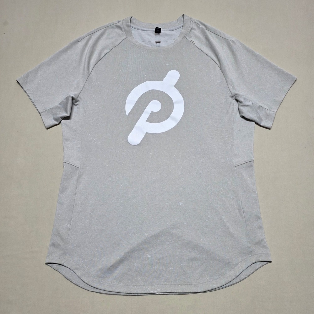 Lululemon x Peloton Womens Tan Short Sleeve Active T-Shirt Small Heathered Logo